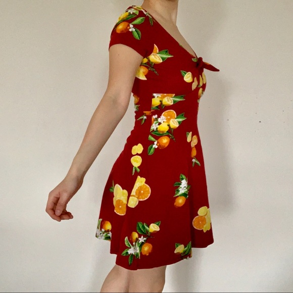 Forever 21 red lemon short sleeve skater dress S - Picture 2 of 7